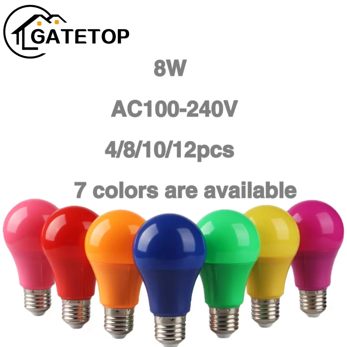 

5-20PCS Led Colorful Lamp AC100-240V Voltage E27 B22 Base Power 8W Seven colors are available for festival celebration, KTV bar