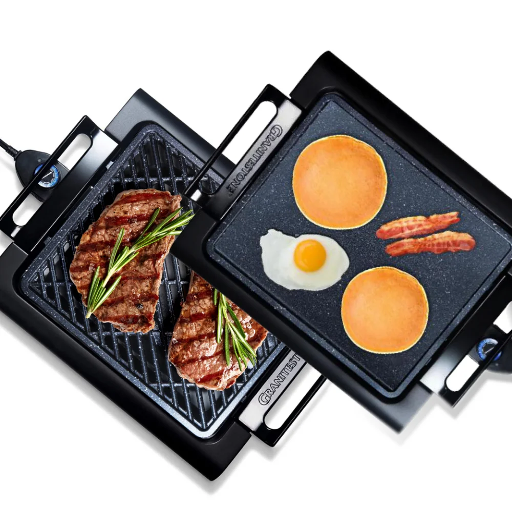 Smokeless Grill Combo, Indoor Electric Smoke-Less Grill with Cool-touch Handles and Adjustable Temperature Dial
Smokeless Grill Combo, Indoor Electric Smoke-Less Grill with Cool-touch Handles and Adjustable Temperature Dial