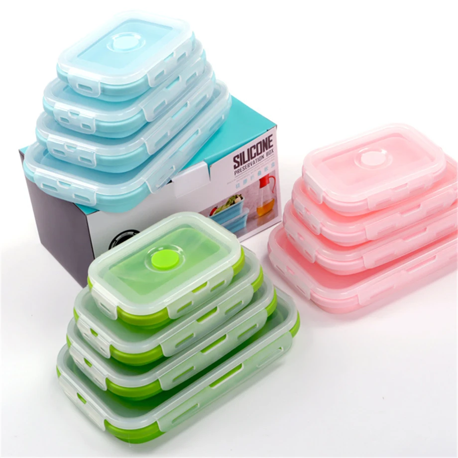 

50sets/Lot Collapsible Silicone Lunch Box Set 3In1/4In1 Food Container Storage Optional Bag BPA-free Microwave/Dishwasher Safe