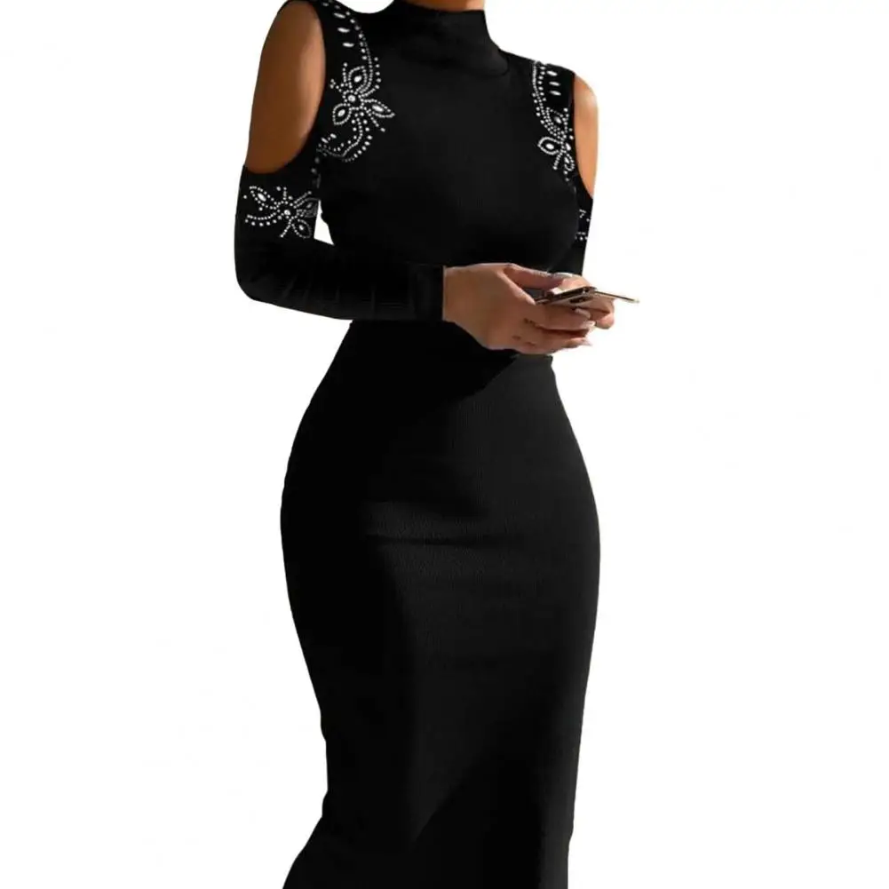 Hollow Out Women Dress Women Rhinestone Dress Elegant Floral Rhinestone Maxi Dress Stylish Women's Prom Party Gown with Mock
Hollow Out Women Dress Women Rhinestone Dress Elegant Floral Rhinestone Maxi Dress Stylish Women's Prom Party Gown with Mock