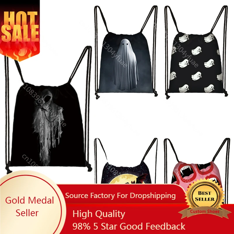 

Horror Ghost Print Drawstring Bag Vampire Zombie Women Backpack Scary Eyes Outdoor Storage Bag Gothic Shoes Holder School Bags
