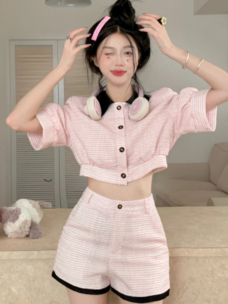 Women Summer Short Sleeve Korea Style 2 Piece Set Female Sweet Pants Suit New Fashion Pink Top Crop + Modern Casual Outfits
Women Summer Short Sleeve Korea Style 2 Piece Set Female Sweet Pants Suit New Fashion Pink Top Crop + Modern Casual Outfits