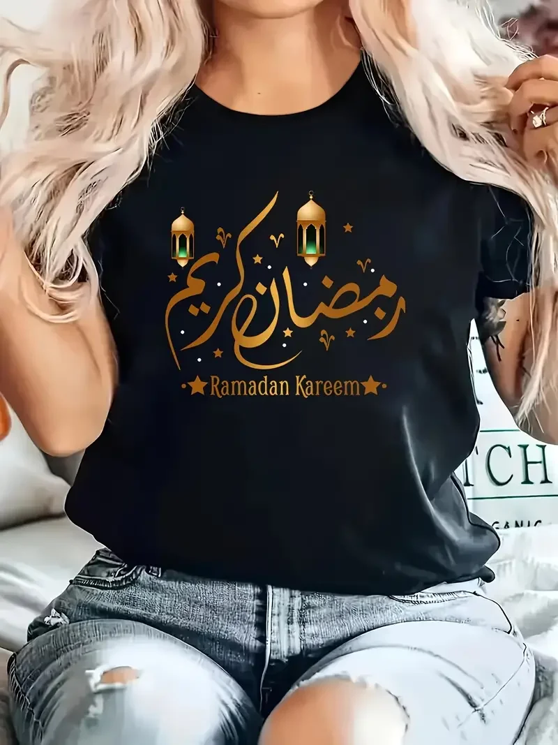 

Ramadan Pattern Print Women t shirt Summer Fashion Short sleeved T-shirt Tee Tops Printed O-neck Casual T-shirt Women's Clothing