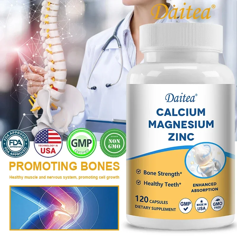 

Calcium Magnesium and Zinc Capsules Strengthen Bones, Teeth, Heart, Nerves, Enhance Immune System and Muscle Function Supplement