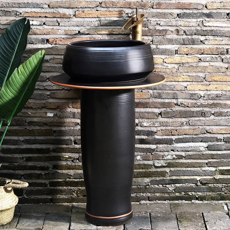 

Vertical Column Type Wash Basin Ceramic Vertical Washbasin Art Sink Floor Type Inter-Platform Basin Integrated Pedestal Basin