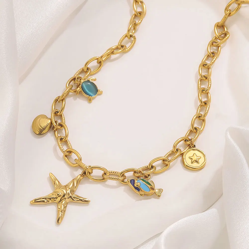 Fashion Big Starfish Seashell Small Fish Charms Necklace Stainless Steel Golden Waterproof Women Jewelry Party Gift 2 Mallzona S03ee69023ea6456180f968bb4d769718n Fashion Big Starfish Seashell Small Fish Charms Necklace Stainless Steel Golden Waterproof Women Jewelry Party Gift Mallzona
