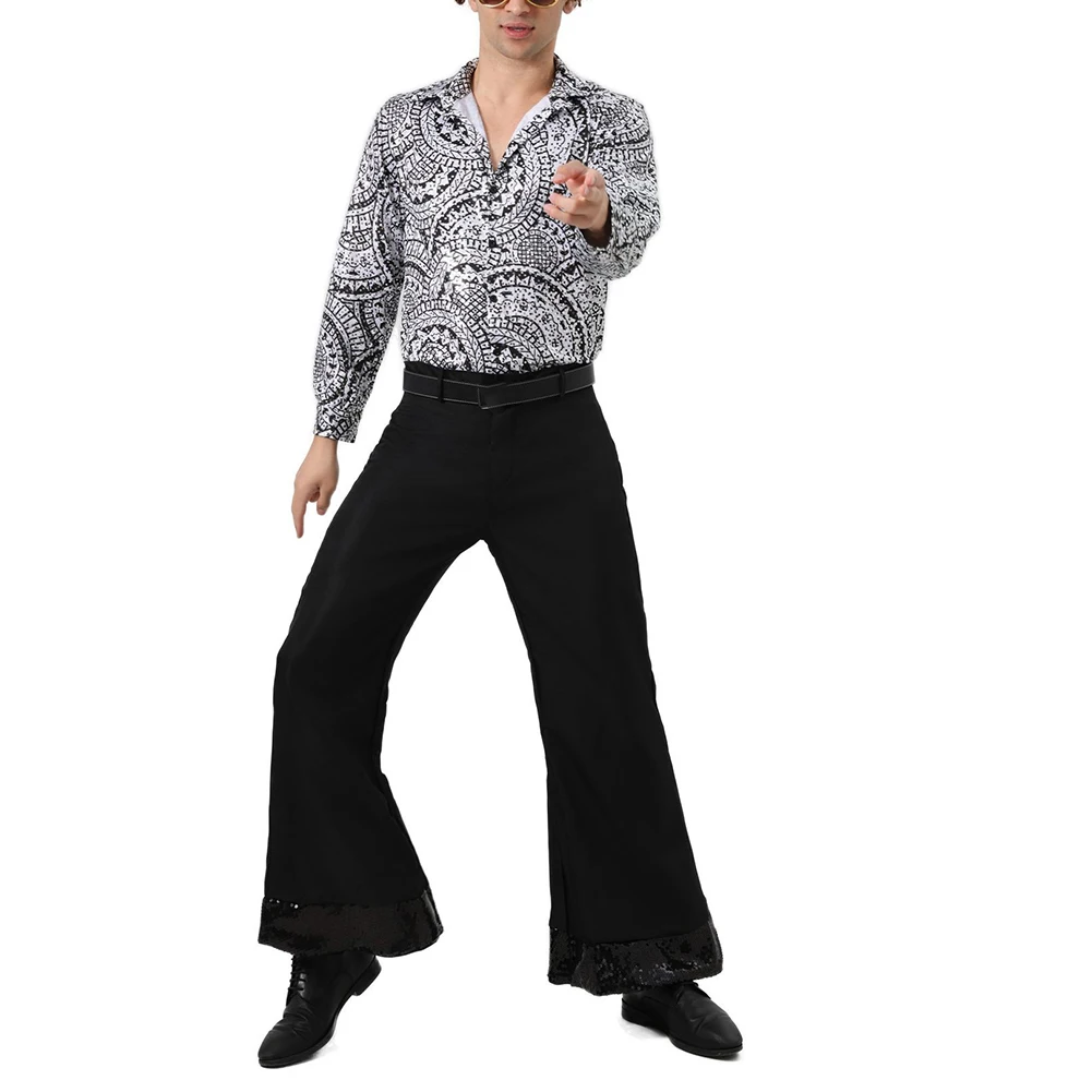 New 2pcs Men 80s Hippies Costumes Shirts Top Flare Pants Set Male Festival Party 70s Disco Cosplay Outfits Male Clothes
New 2pcs Men 80s Hippies Costumes Shirts Top Flare Pants Set Male Festival Party 70s Disco Cosplay Outfits Male Clothes