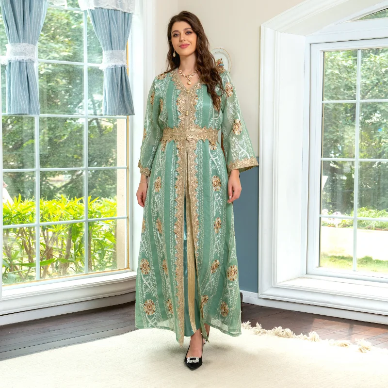 Eid Muslim Party Dress Dubai Abaya Women 2 Piece Set Saudi Arab Mesh Moroccan Kaftan Hijab Vestidos Maxi Prayer Islamic Robe
Eid Muslim Party Dress Dubai Abaya Women 2 Piece Set Saudi Arab Mesh Moroccan Kaftan Hijab Vestidos Maxi Prayer Islamic Robe