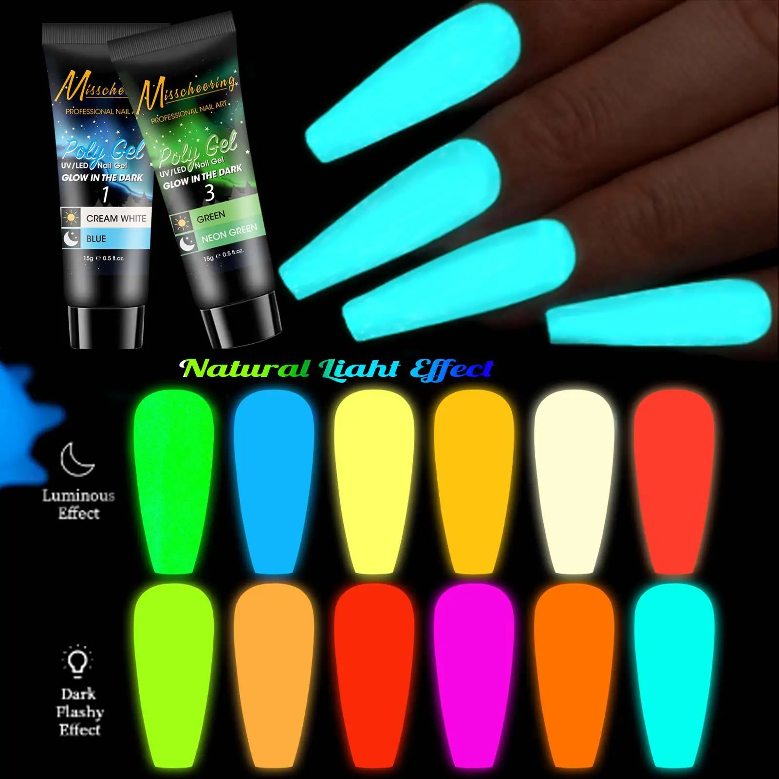 12pcs 15ml Luminous Nail Gel For Extension Finger Glitter Glow in the Dark Painless Quick Building Acrylic Nail Art Gel Manicure
12pcs 15ml Luminous Nail Gel For Extension Finger Glitter Glow in the Dark Painless Quick Building Acrylic Nail Art Gel Manicure