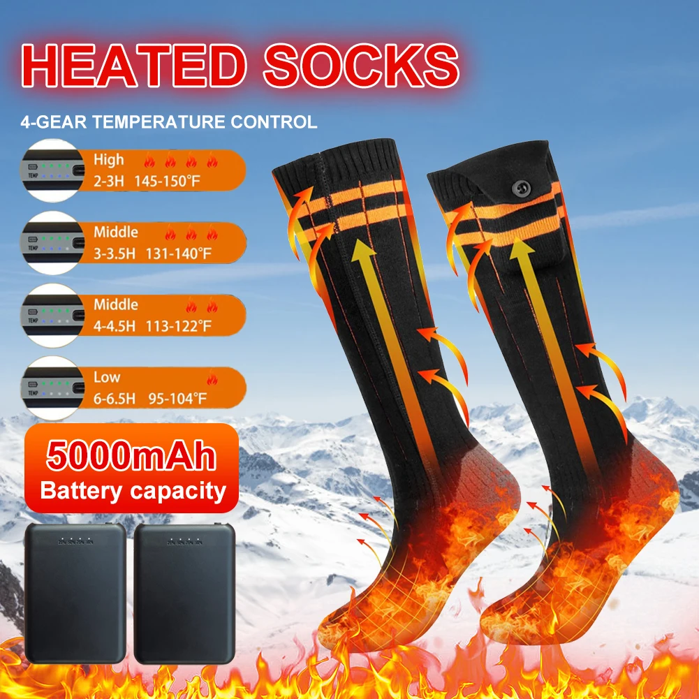5000mAh Electric Heated Socks with Portable Power Bank 113℉-150℉ 4 Temperature Settings Sole Heating Socks for Men Women Winter
5000mAh Electric Heated Socks with Portable Power Bank 113℉-150℉ 4 Temperature Settings Sole Heating Socks for Men Women Winter