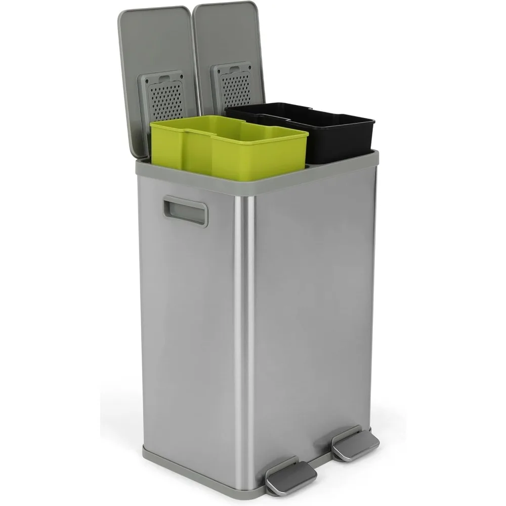 

Trash Can 40 Liter Rectangular Hands-Free Dual Compartment Recycling Kitchen Step Trash Can With Soft-Close Lid Recycle Bin Home