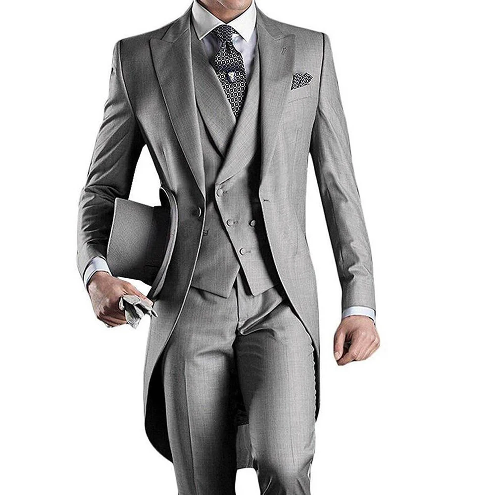 Men's Suits Tuxedo Grey Jacket Pants Vest Three Piece Single Breasted Peaked Lapel Trajes Elegante Para Hombres Wedding Blazer
Men's Suits Tuxedo Grey Jacket Pants Vest Three Piece Single Breasted Peaked Lapel Trajes Elegante Para Hombres Wedding Blazer