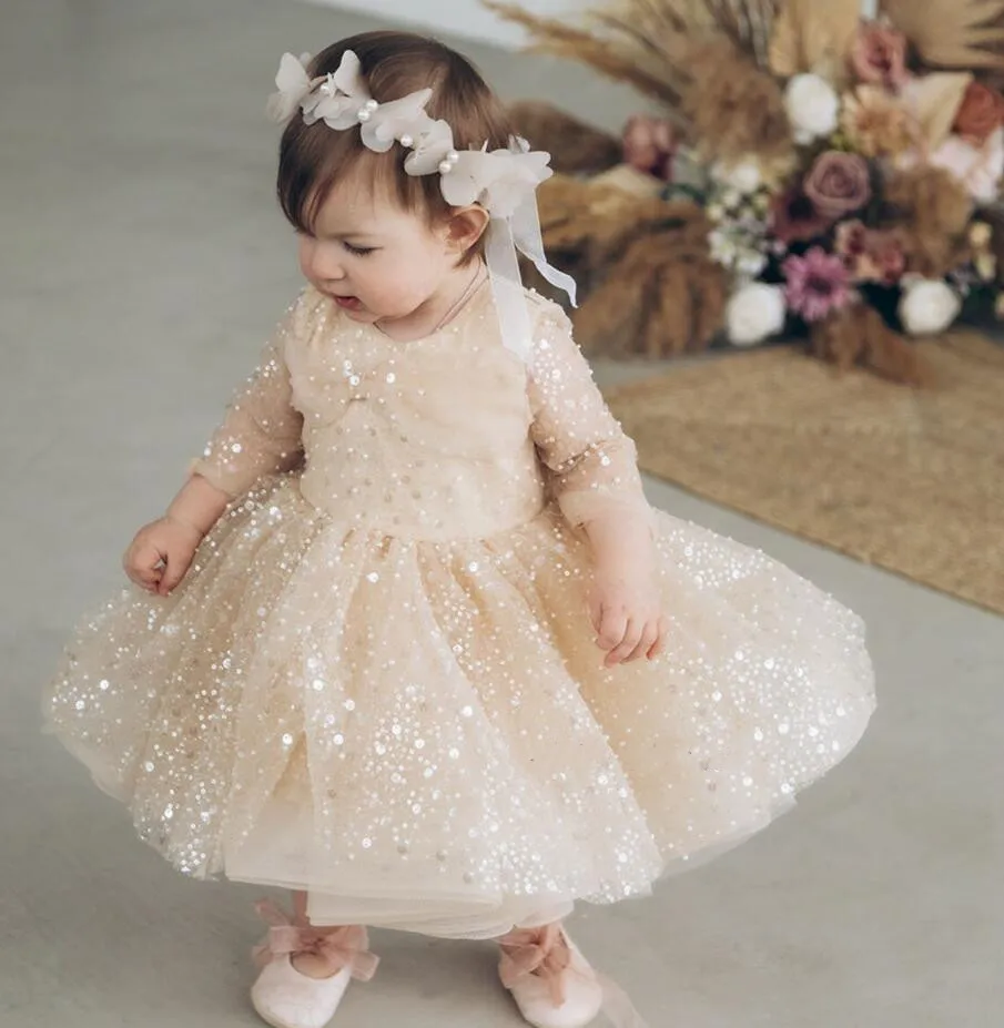 

Fluffy Tutu Champagne Baby Girls Dresses Tiered Organza Kid First Birthday Party Dress Prom Pageant Gown Kids Costume 12M 24M