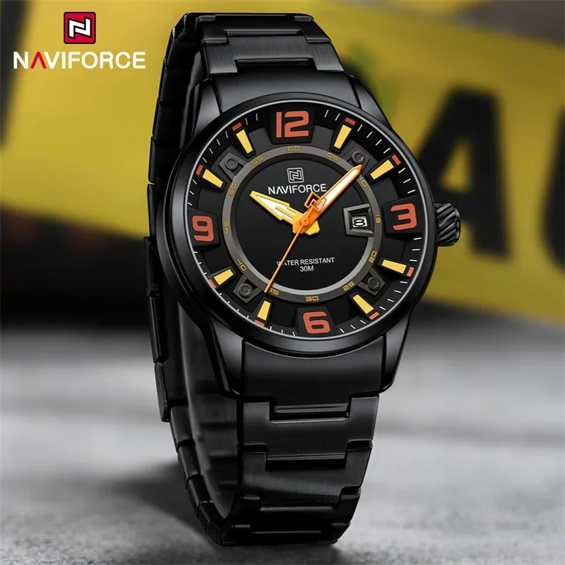 

NAVIFORCE Brand Men's Wristwatch Luxury Business Calendar Quartz Watch Stainless Steel Strap Fashion Luminous Clock Reloj Hombre