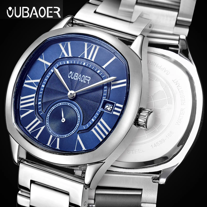 

Top Brand OUBAOER Men Watch Quartz Watches Male Roman Numerals Nylon Bule Business Wristwatches Casual Fashion 2023 For Mans
