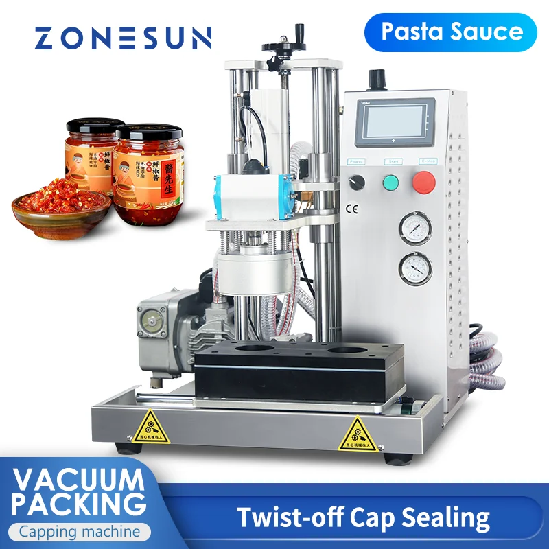 

ZONESUN Vacuum Capping Machine ZS-XG201 Semi-automatic Jar Glass Bottle Twist Off Condiments Dipping Food Packaging Can Sealing