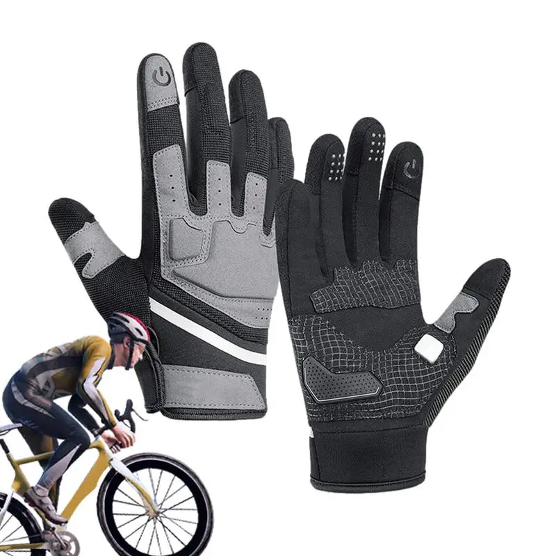 

Mountain Bike Gloves Reflective Road Bicycle Bike Riding Full Finger Padded Gloves Padded Anti-Slip Shock-Absorbing Touchscreen