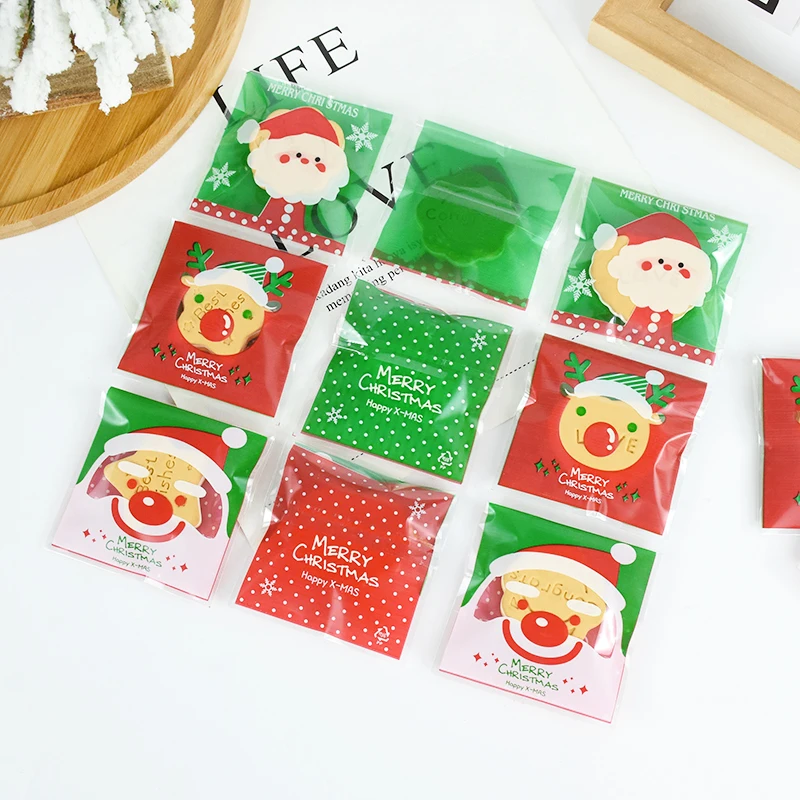 

50/100pcs Christmas Candy Bags Santa Claus Elk Cookies Snacks Food Gift Packaging Bag Navidad New Year Christmas Party Supplies