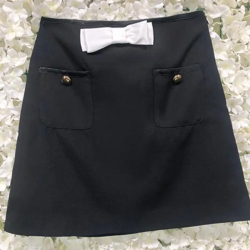 Black Half Body Casual Elegant Office Ladies Bag Hip Skirt Double Pocket Bow Solid Color Skirts High Waist Tide Fashion Clothing
Black Half Body Casual Elegant Office Ladies Bag Hip Skirt Double Pocket Bow Solid Color Skirts High Waist Tide Fashion Clothing