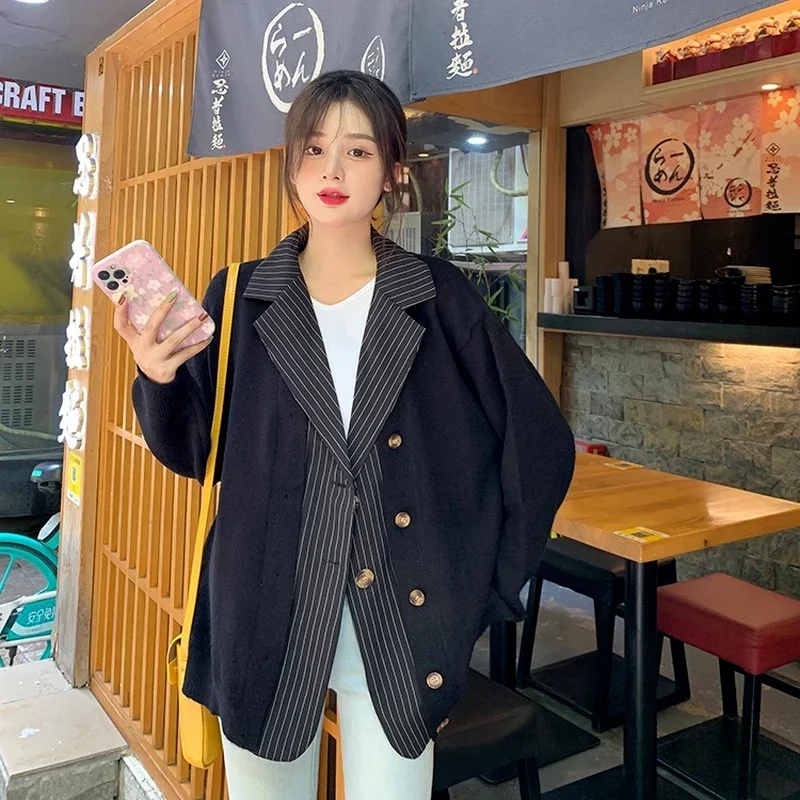 

Fake Two Piece Sweater Coat Cardigans Autumn Winter Women Chic Loose Casual Knitted Sweater Unique Desige Leisure Commute Jacket