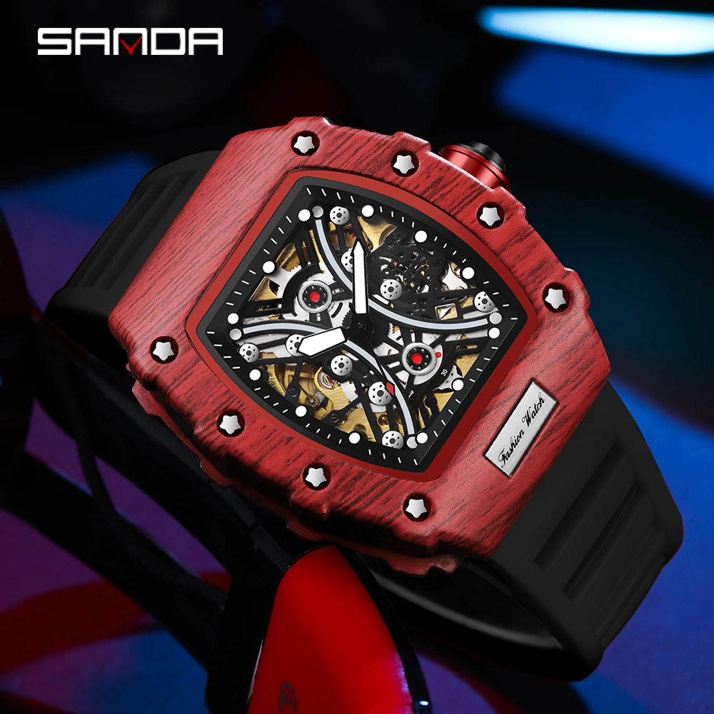 

Sanda 2024 Hot Selling 7041 Square Quartz Fashion Casual Men's Watch Hollow out Cool Fully Automatic Mechanical Watch