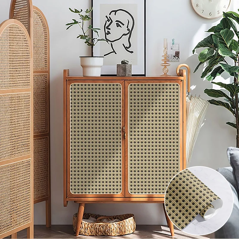 

3d Rattan Weaving Peel And Stick Wallpaper Vinyl Plaid Self Adhesive Wallpapers Furniture Cabinet Sticker Self Adhesive Paper