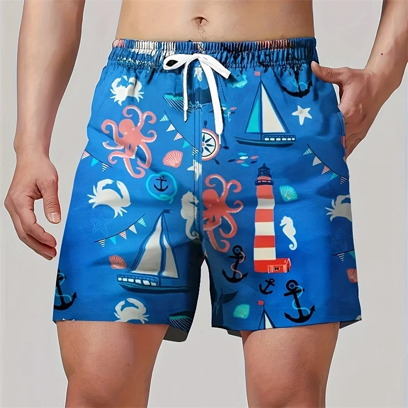 

3d Print Gradient Palm Tree Short Pants For Men Tropical Hawaii Swim Trunks Cartoon Crab Octopus Summer Cool Beach Shorts