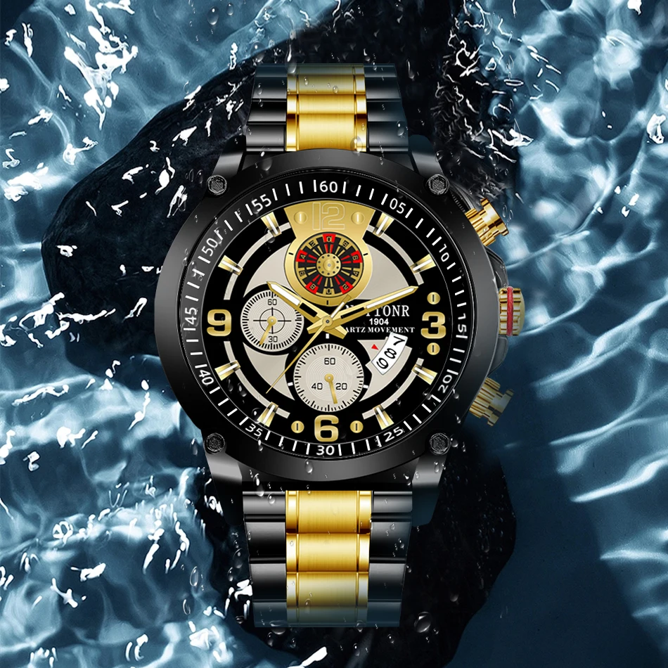 

NOTTONR Man Luxury Business Stainless Steel Quartz Waterproof Watches Fashion Man's Calendar Luminous Hands Clock reloj hombre