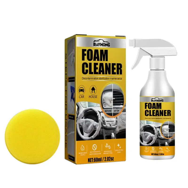 

Car Foam Cleaner 60ml Strong Stain Removal Kit With Sponge Multipurpose Car Foaming Cleaner Spray For Car Leather Home Kitchen