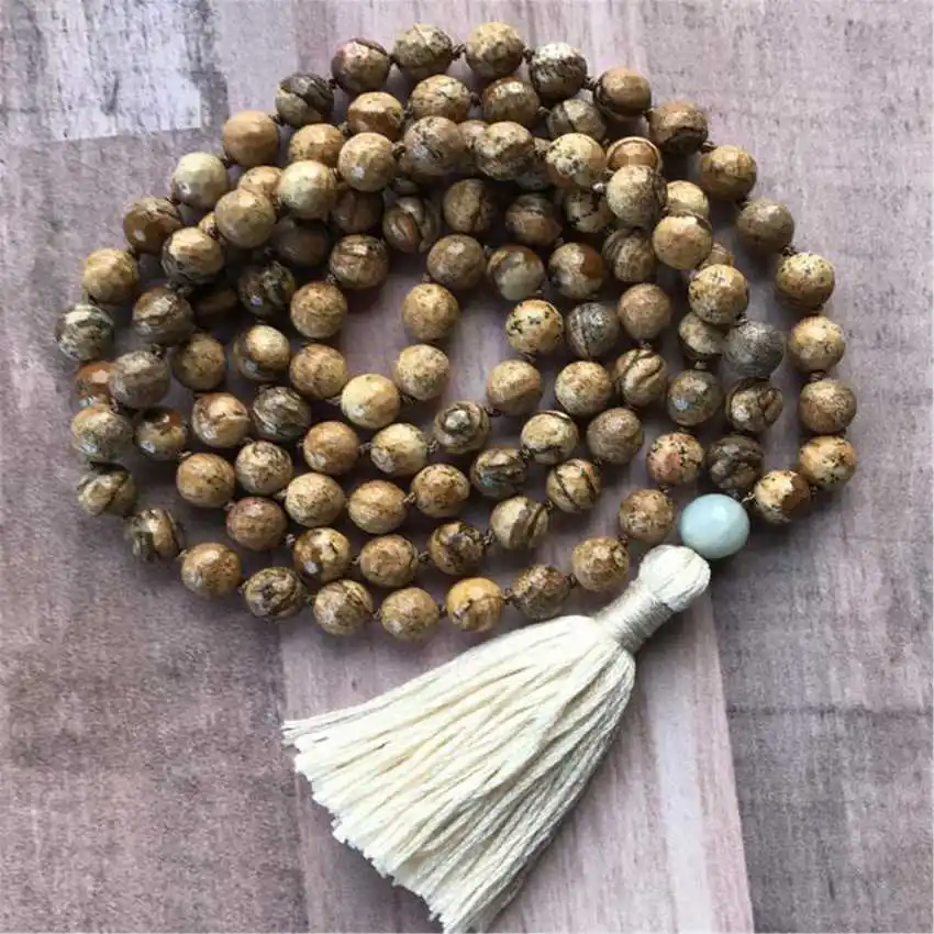 8mm Natural Picture Stone 108 Beads Tassel Knot Necklace Trendy Metal Health Gemstone Couples Lariat Meditation Spiritual Mala
8mm Natural Picture Stone 108 Beads Tassel Knot Necklace Trendy Metal Health Gemstone Couples Lariat Meditation Spiritual Mala