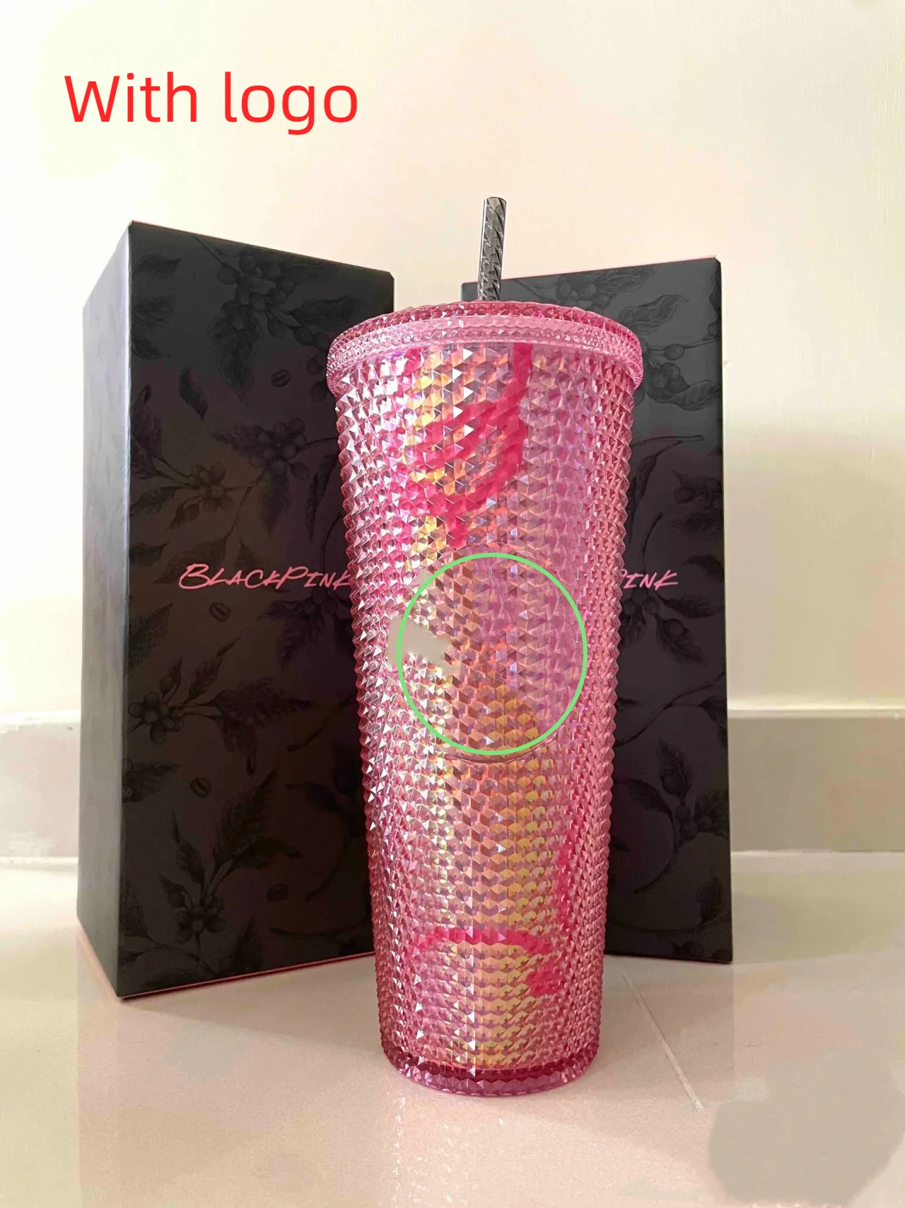 

710ml New Korean Girls' BP Co branded Style with straw with logo durian cup 24oz diamond tie cup cold drink cup Coffee with box