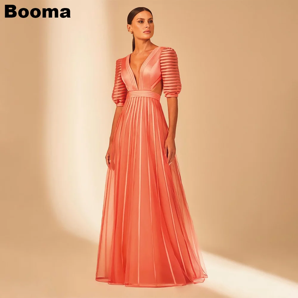 

Booma Orange A Line Organza Women's Evening Dresses V Neck Formal Events Dresses Night Party Prom Gowns formales vestidos
