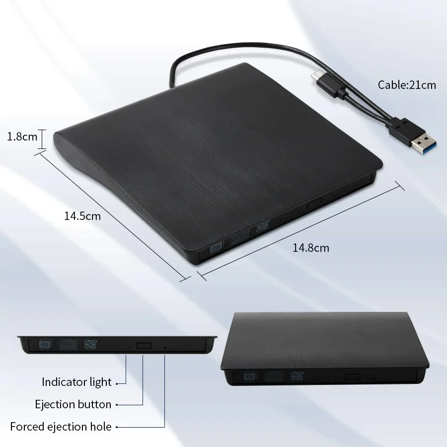 USB 3.0 Type-C DVD Burner 2-in-1 Slim External Recorder Portable CD-RW DVD-ROM Optical Drives Writer Reader Player For PC Laptop USB 3.0 Type-C DVD Burner 2-in-1 Slim External Recorder Portable CD-RW DVD-ROM Optical Drives Writer Reader Player For PC Laptop
