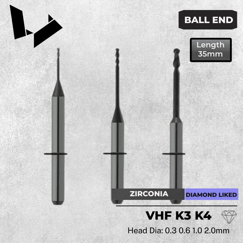 

VHF ZIRCONIA Milling -Z100-R2-35 Z200-R3-35 Replacement Double & Triple Tooth Diamond Liked Coated Cutter