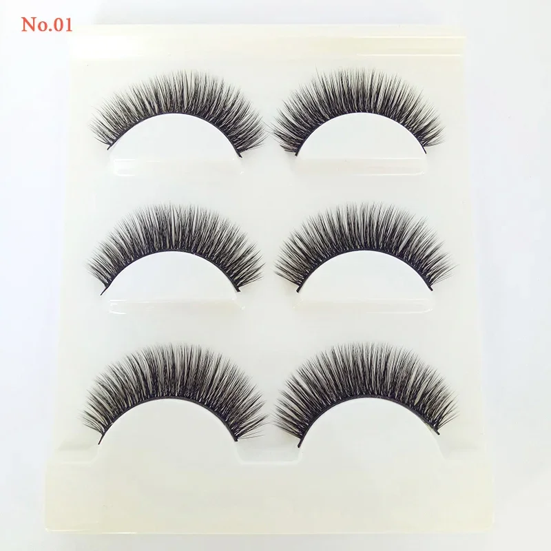 

3 Pair 3D Natural False Eyelashes Handmade Long Fake Lashes 3D Mink Eyelashes Extension Eyelash