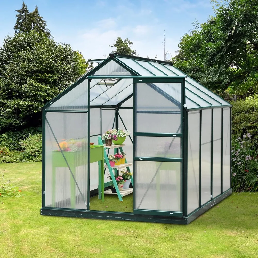 

6' x 8' x 6.5' Polycarbonate Greenhouse Heavy Duty Outdoor Aluminum Walk-in Green House Kit with Rain Gutter Vent and Door
