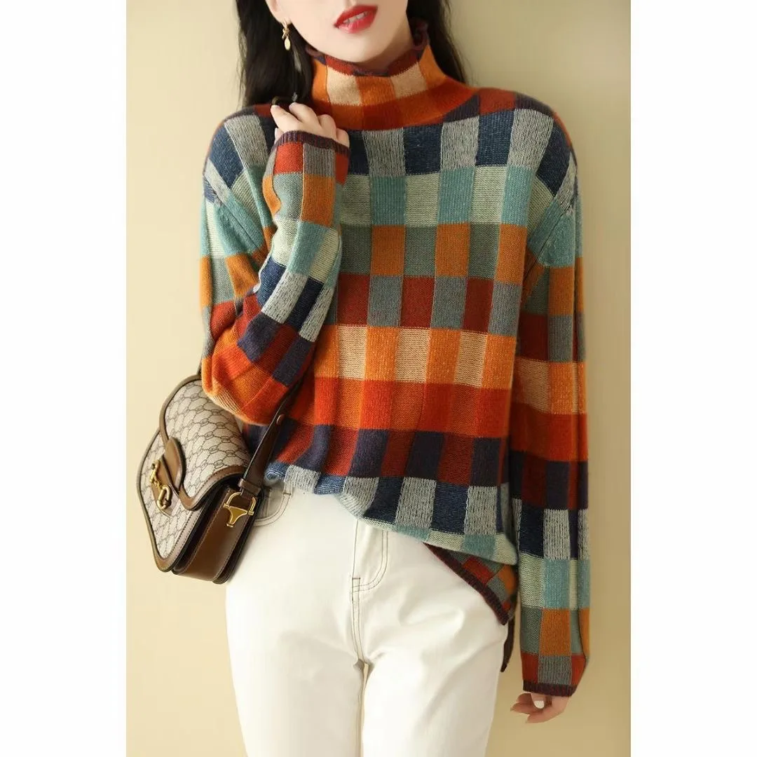 Colorful Checkerboard Knitted Sweater Autumn Women's Turtleneck Long Sleeve Pullovers Sweater Female Fashion Casual Jumper Coat
Colorful Checkerboard Knitted Sweater Autumn Women's Turtleneck Long Sleeve Pullovers Sweater Female Fashion Casual Jumper Coat