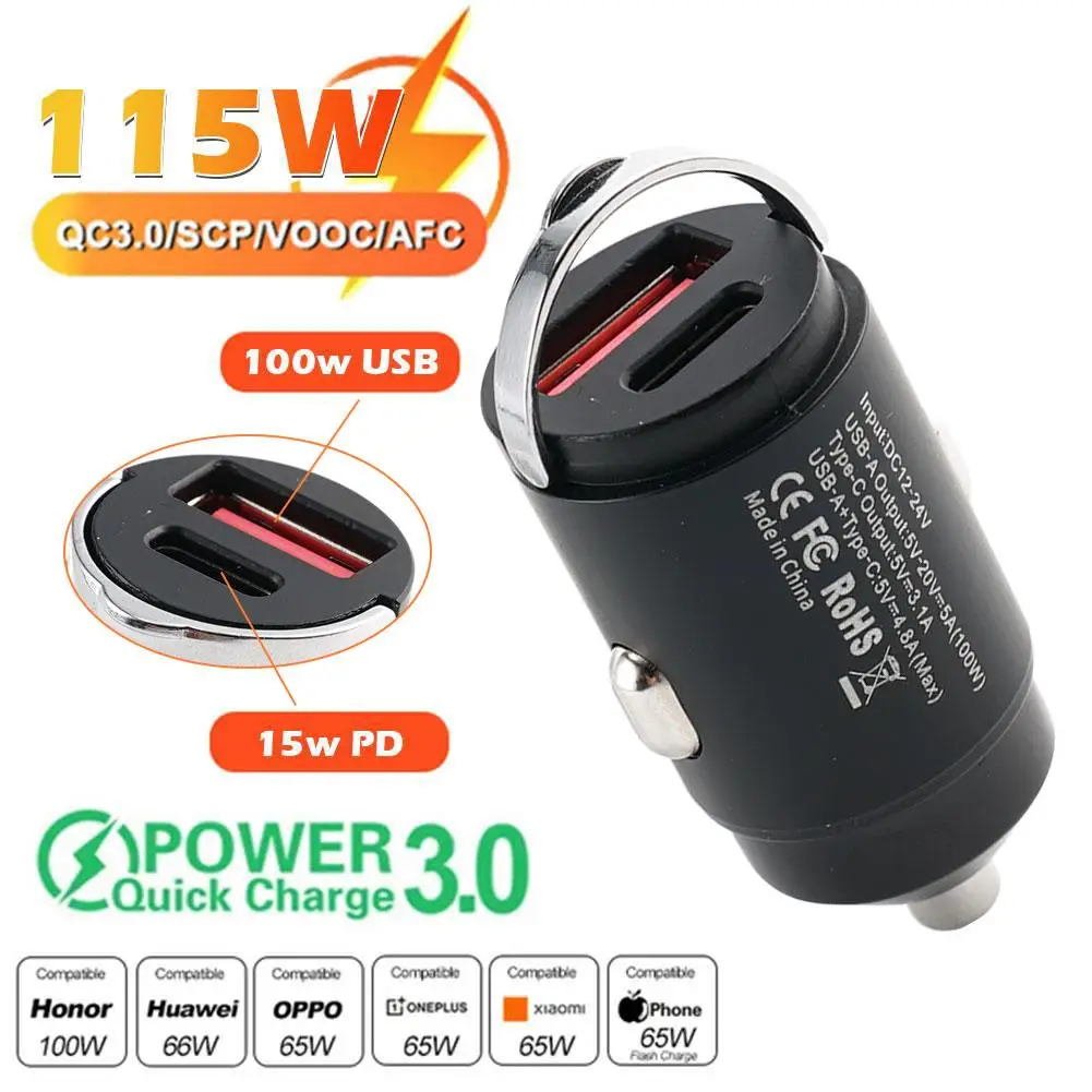 

100W QC3.0 PD Car Charger 5A Fast Charing 2 Port 12-24V Cigarette Socket Lighter Car USBC Charger For IPhone Power Adapter P7T5