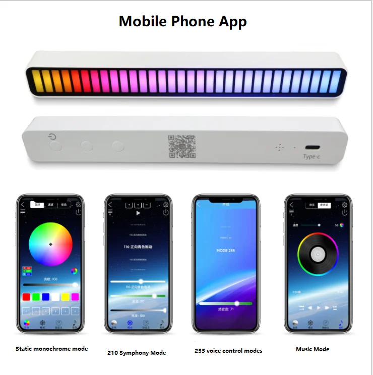 

Usb Rhythm Lighting Voice Control Music Atmosphere Light Mobile Phone App Car Ambient Lamp With 32 Led Rgb Color Pickup Light