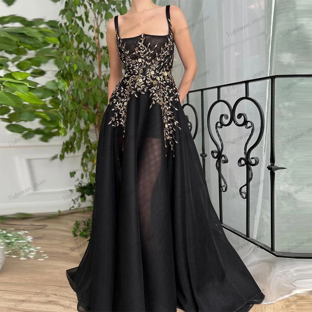 

Modern Evening Dresses Satin Prom Dress Gold Embroidery Robes For Formal Party Floor Length Robe Boat Neck Vestidos De Gala 2024