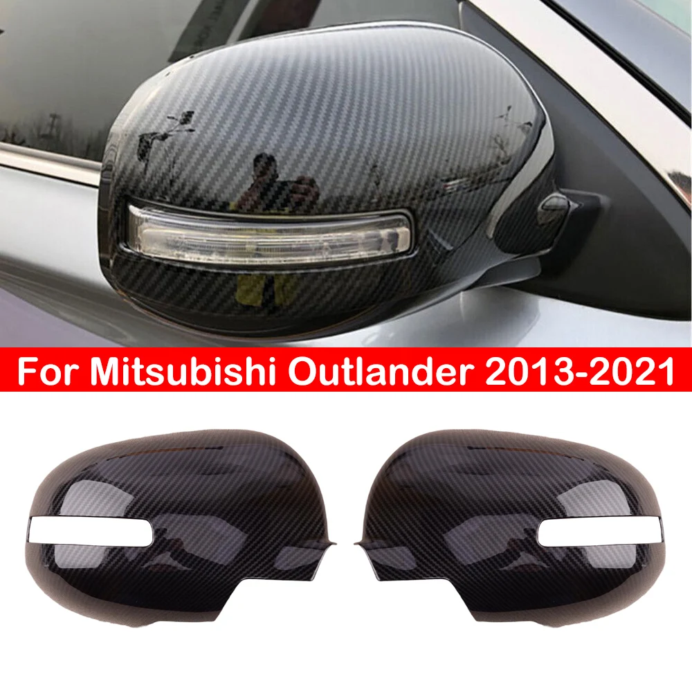 

For Mitsubishi Outlander 2013-2021 Car Rearview Side Mirror Cover Wing Cap Exterior Door Sticker Case Trim Carbon Fiber Look