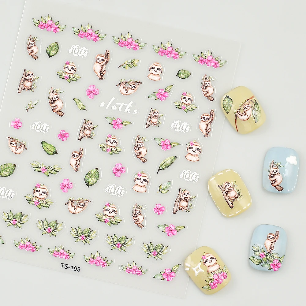 Sloth Cute Animal 5D Nail Stickers DIY Manicure Decoration T