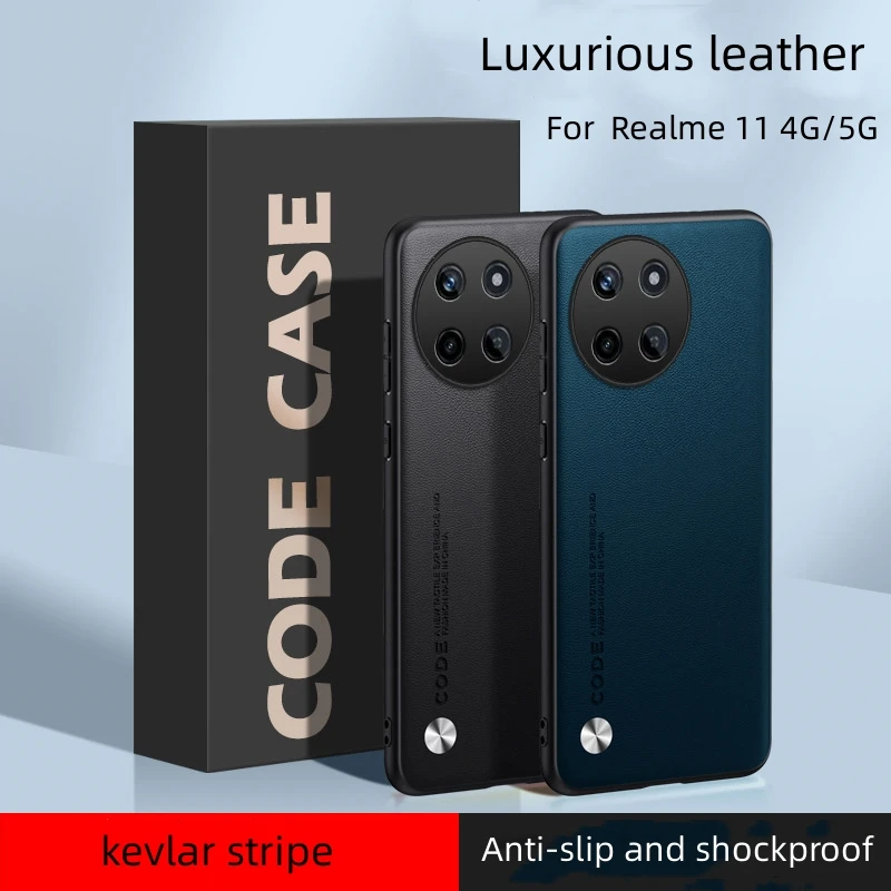 

For Realme 11 4G 5G Case Luxury PU Leather Shockproof Back Cover For Realme 11 Kevlar Stripe Thin Bumper Realme11 Funda