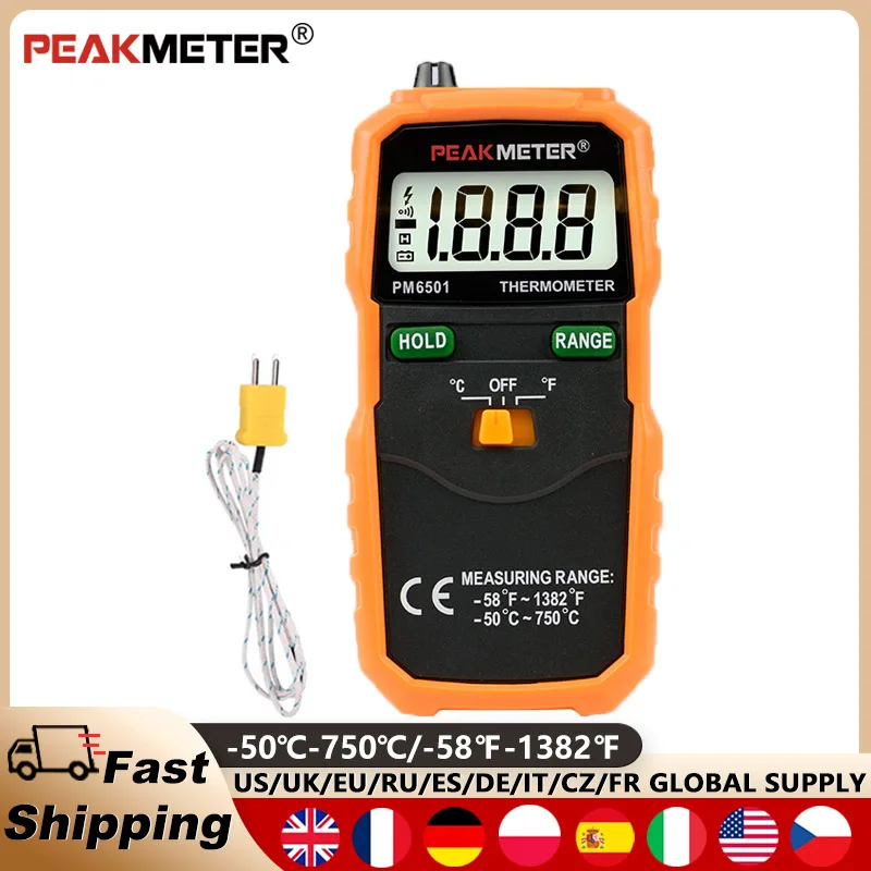 PEAKMETER PM6501 Contact Thermometer Digital Thermocouple Temperature Tester -50~750 Celsius High-precision Thermometer Tools
PEAKMETER PM6501 Contact Thermometer Digital Thermocouple Temperature Tester -50~750 Celsius High-precision Thermometer Tools