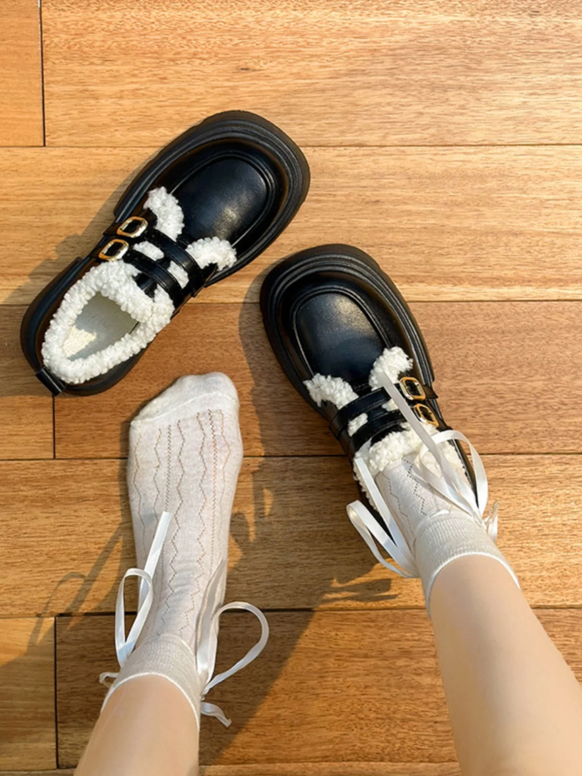 

Туфли женские с мехом, повседневные кроссовки, оксфорды, платформа, круглый носок, без застежки, лоферы, в британском стиле, осень 2023