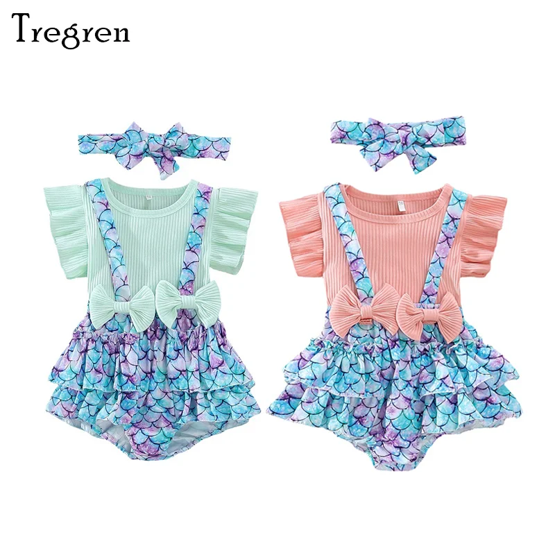 Tregren Toddler Baby Girl Summer Outfits Solid Rib Fly Sleeve Tops Fish Scale Print Suspender Shorts Headband 3Pcs Clothes Sets
Tregren Toddler Baby Girl Summer Outfits Solid Rib Fly Sleeve Tops Fish Scale Print Suspender Shorts Headband 3Pcs Clothes Sets