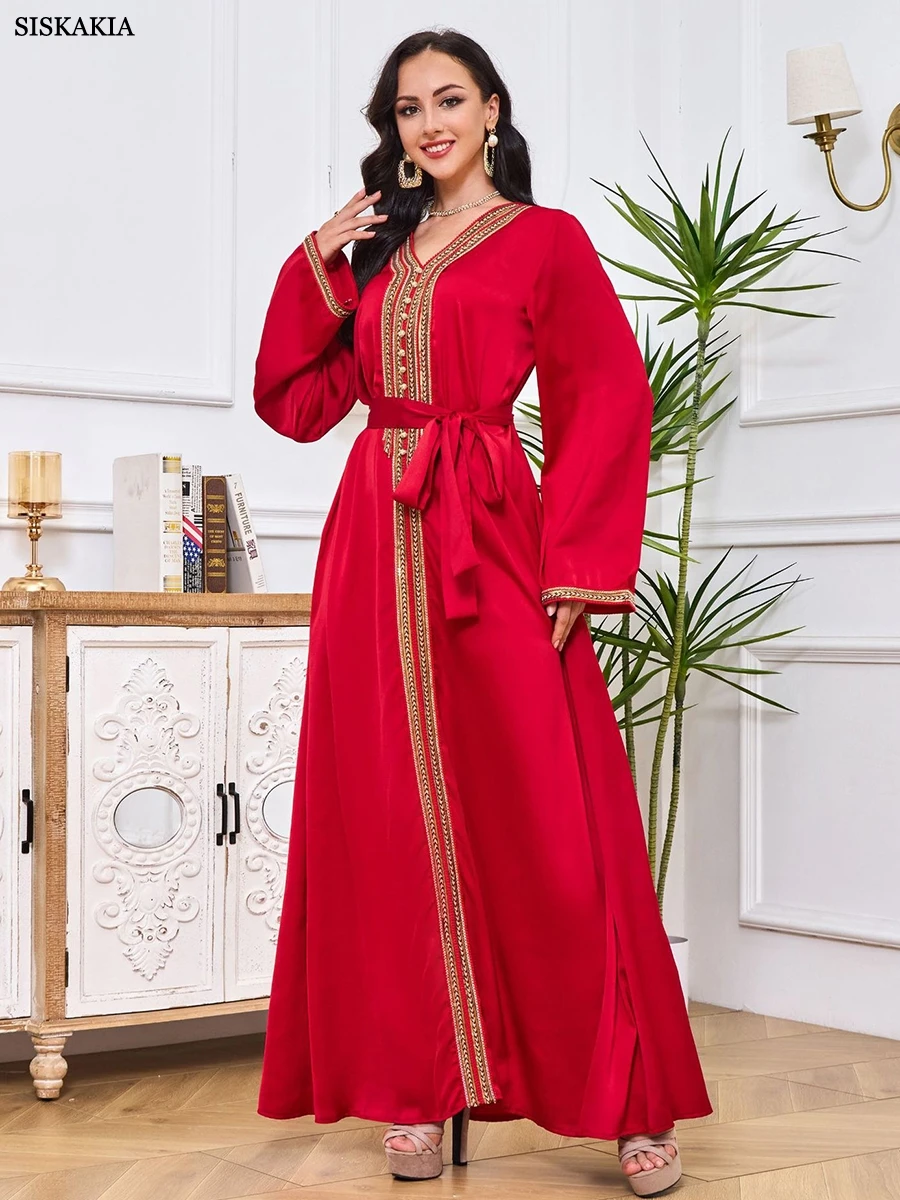 Siskakia Fashion Chic Turkish Abaya Basic Solid Long Dress Tape Trim Sashes Muslim Casual Elegant Women Evening Clothing
Siskakia Fashion Chic Turkish Abaya Basic Solid Long Dress Tape Trim Sashes Muslim Casual Elegant Women Evening Clothing
