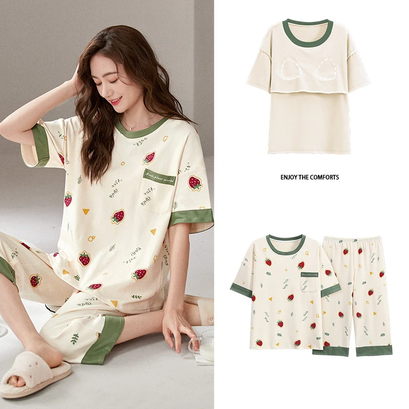 

Summer Nightwear Elegant Women's Pajama Sets Women With Breast Pad Femme Sleepwear Female Loungewear Pijama Mujer Homewear