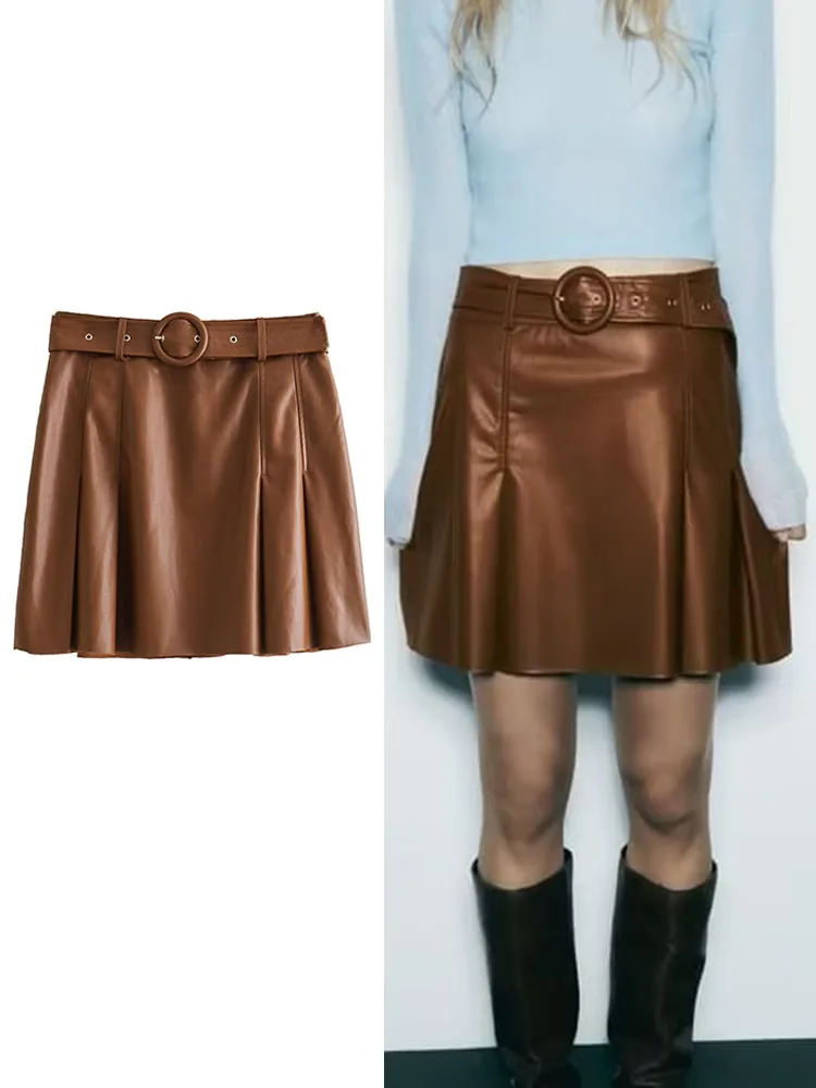 TRAF Women Faux Leather Pleated Skirts With Belt Fashion Solid High Waist A Line Folds Mini Skirt Streetwear Short Skirts
TRAF Women Faux Leather Pleated Skirts With Belt Fashion Solid High Waist A Line Folds Mini Skirt Streetwear Short Skirts