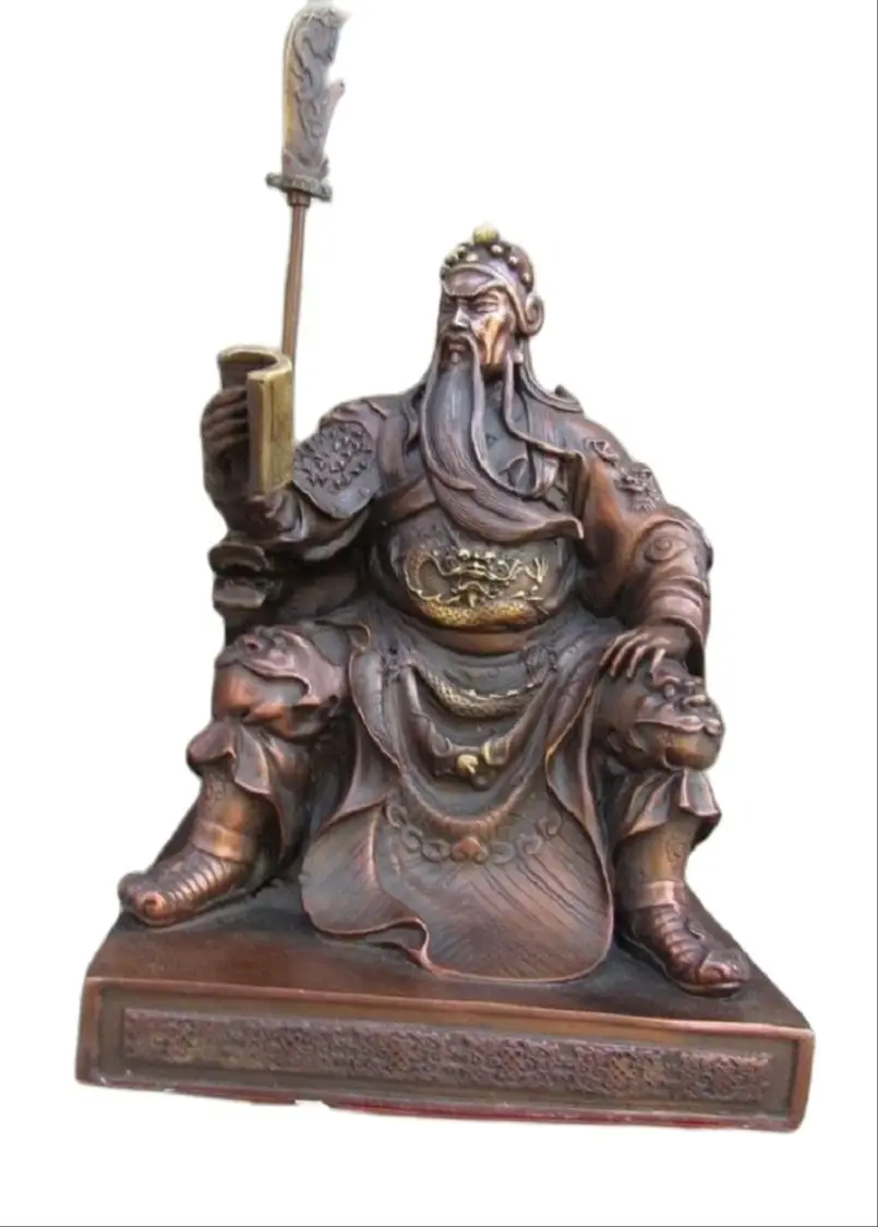 

Бесплатная доставка, 22 см китайская статуя фэн-шуй из красной меди, Дракон Гуань Гонг Гуань Юй, статуя бога воина